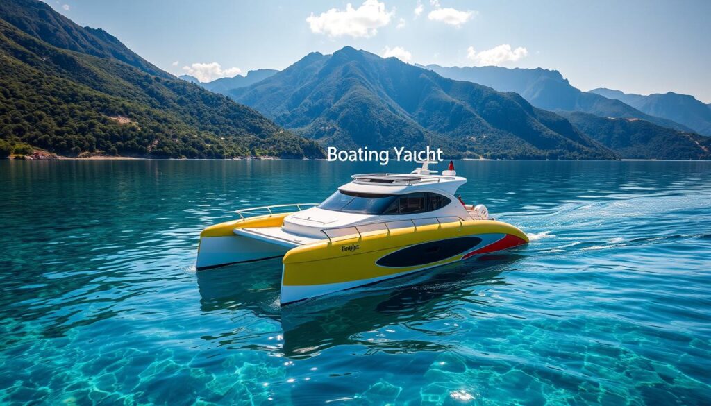 Inflatable catamaran on water