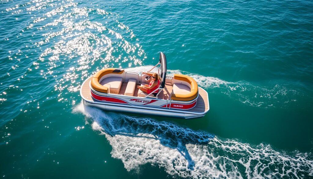 Sea Doo pontoon boat on water